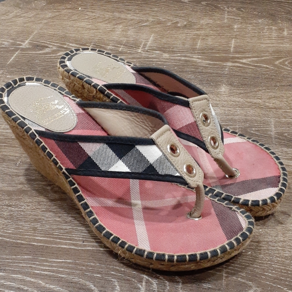 Burberry pink Nova Check espadrille wedge …